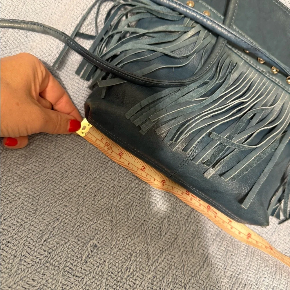 Turquoise Blue Fringe Crossbody Bag Genuine Leather